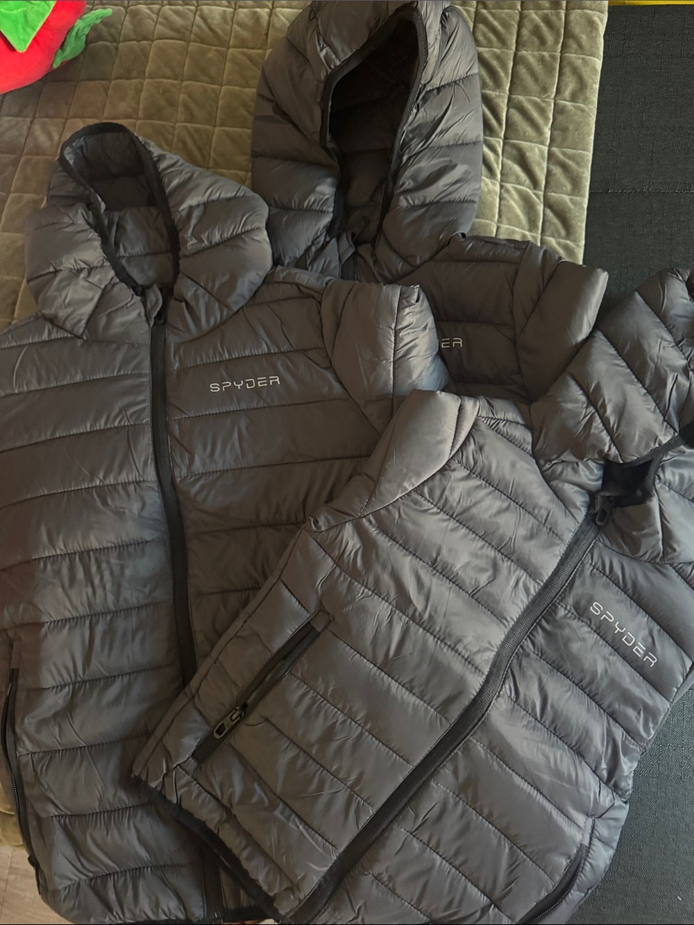 Spyder Kids Gray Hooded Puffer Jacket - Lightweight Quilted Coat